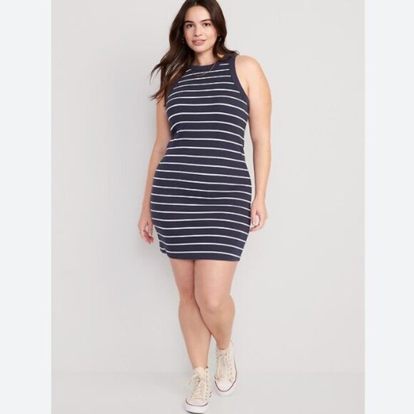 Old Navy Dresses & Skirts - NEW Old Navy Fitted Rib Knit Dress Womens Large Tall Navy Blue Sleeveless HH04D